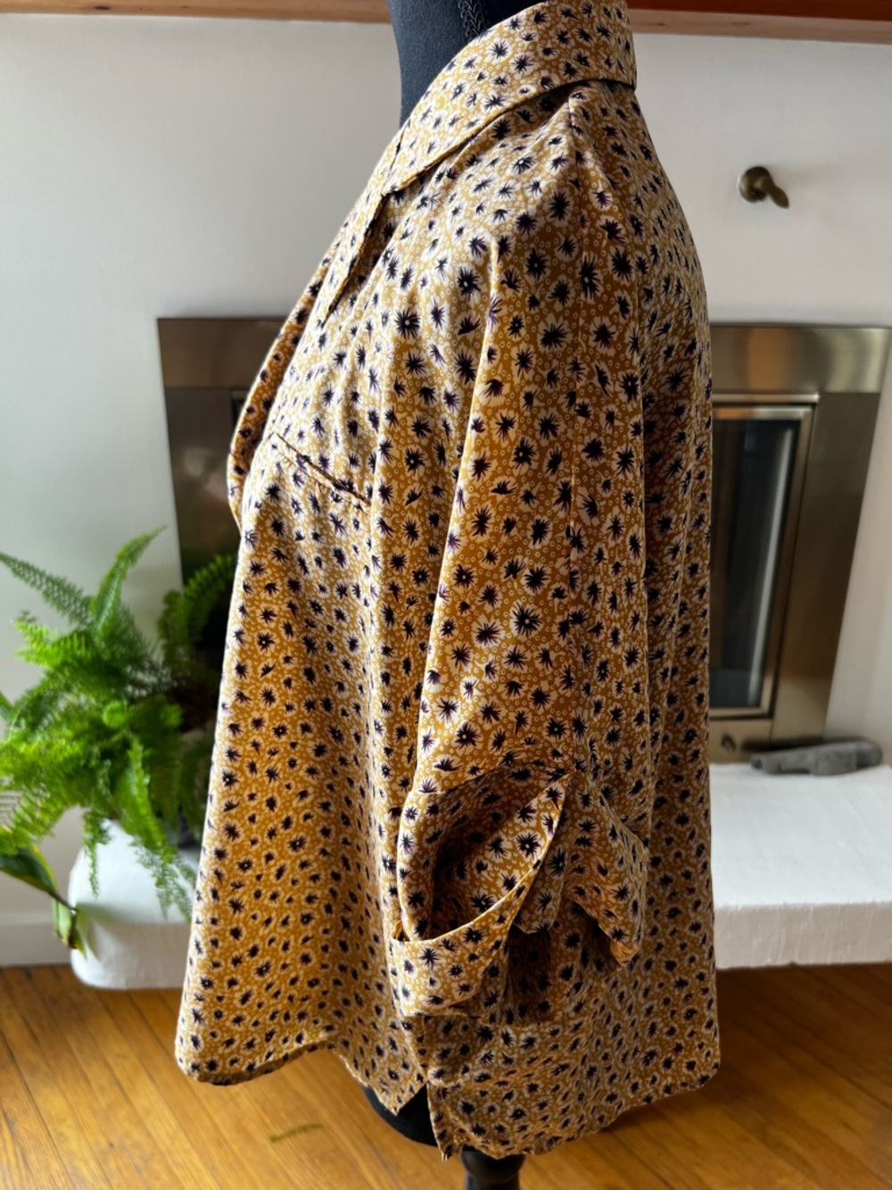 Mustard Floral Button-Front Blouse - Picture 3 of 8